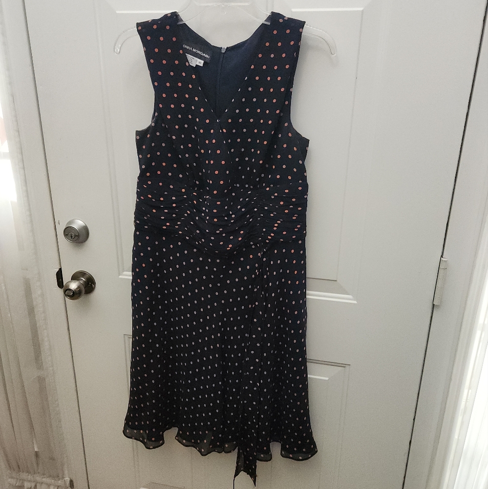 Vintage Donna Morgan Polka Dot w/ Flirty Skirt Navy and Salmon Plus Size 16